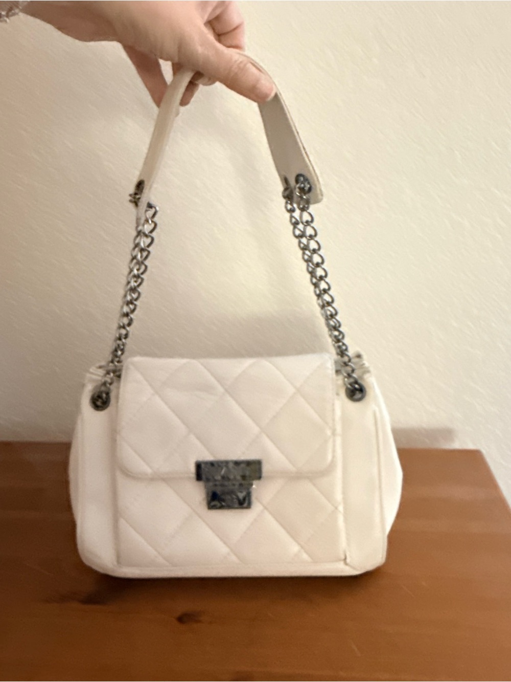 Authentic Vintage CHANEL Ivory Quilted Mini Accordion Flap Chain Shoulder Bag